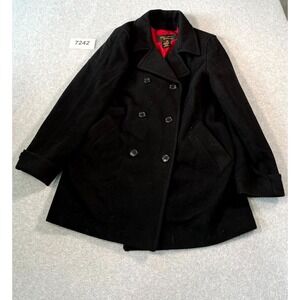 FABIO Pea Coat Womens XL Black Wool Collared Button Front Double Breasted Formal